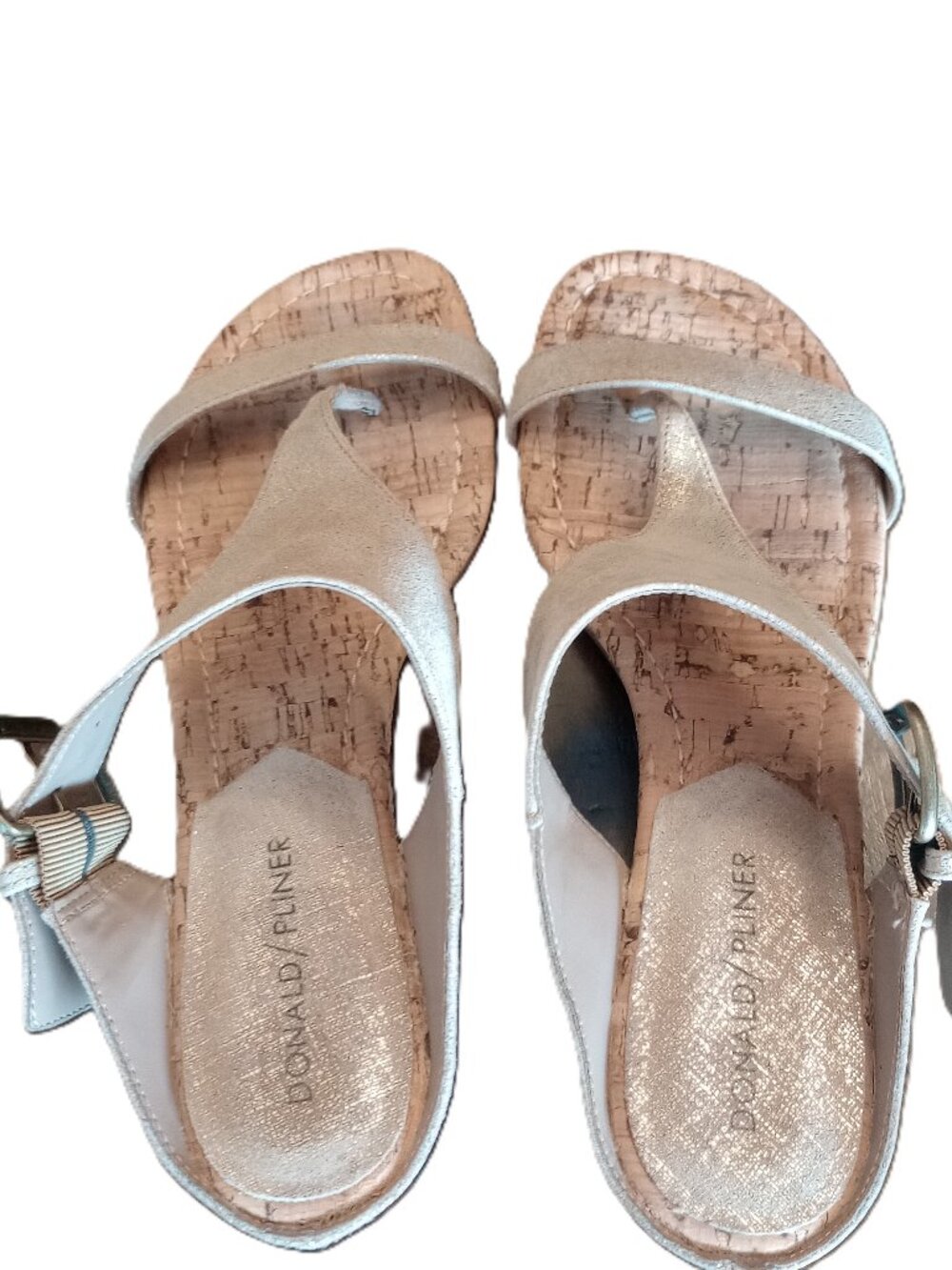Donald Pliner Women's Size 8M Dylan Leather Wedge Sandals Subtle Gold Metallic